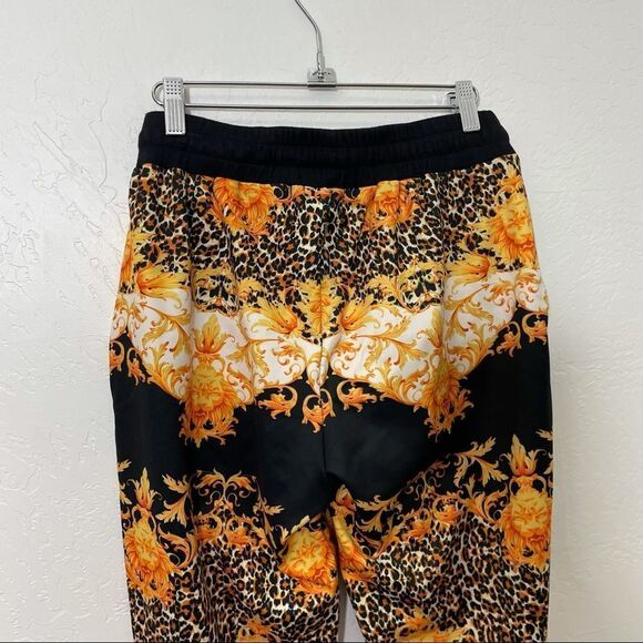 MINKPINK Imperial Jungle Jogger Pants Lion Head Black Orange Leopard Print - Picture 10 of 13